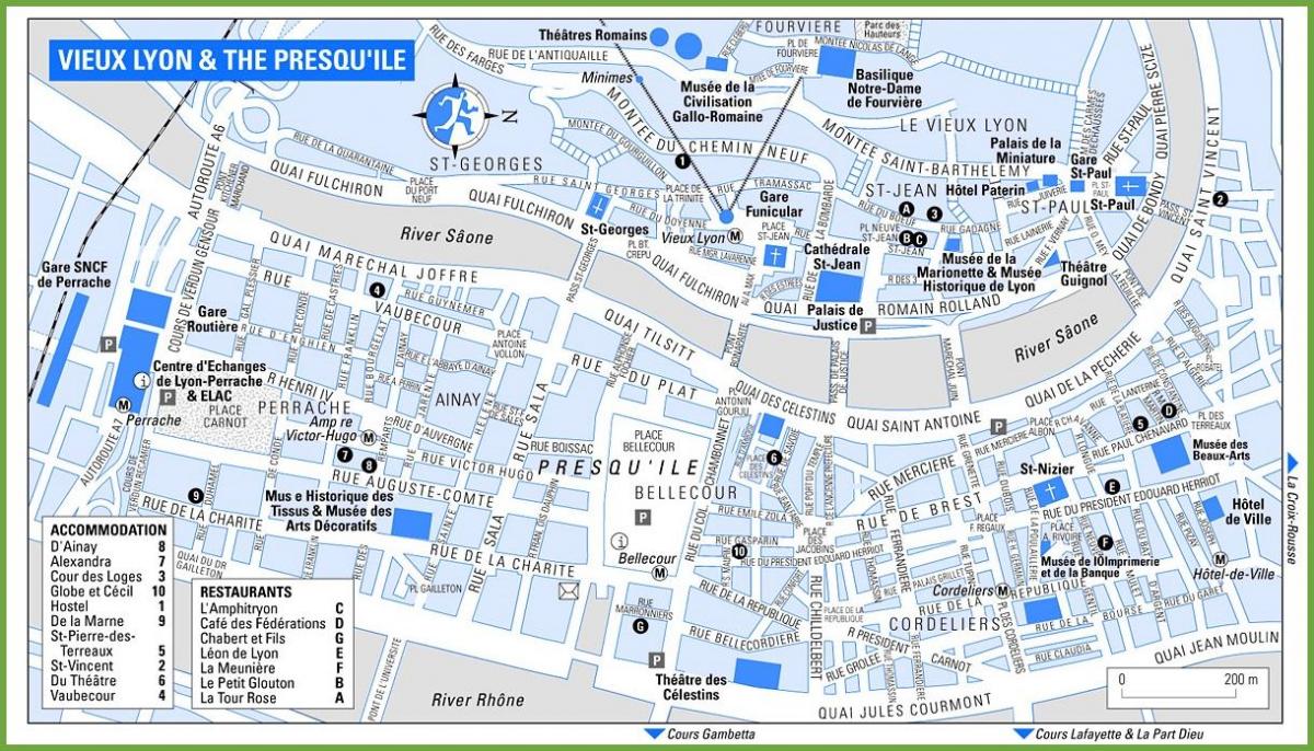 мапа старог града Лиона Француска